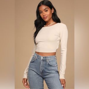 Lulu's Cream Long Sleeve Ribbed Crop Top